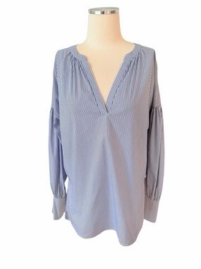 WORTH Blue and White Oversized Pinstripe V-Neck Tunic Sz S